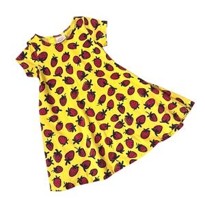 Hanna Andersson Yellow Short Sleeve Strawberry Cotton Swing Dress Size Small 6-7